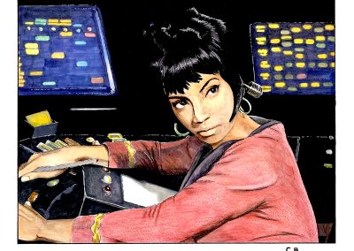 Watercolor and colored pencil artwork of the Star Trek (OG) character, Lieutenant Uhura