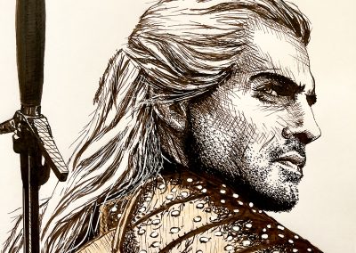 pen and marker drawing of Henry Cavill as The Witcher