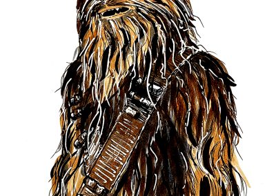 Pen and marker drawing of the wookie character, Chewbacca from the Star Wars franchise.